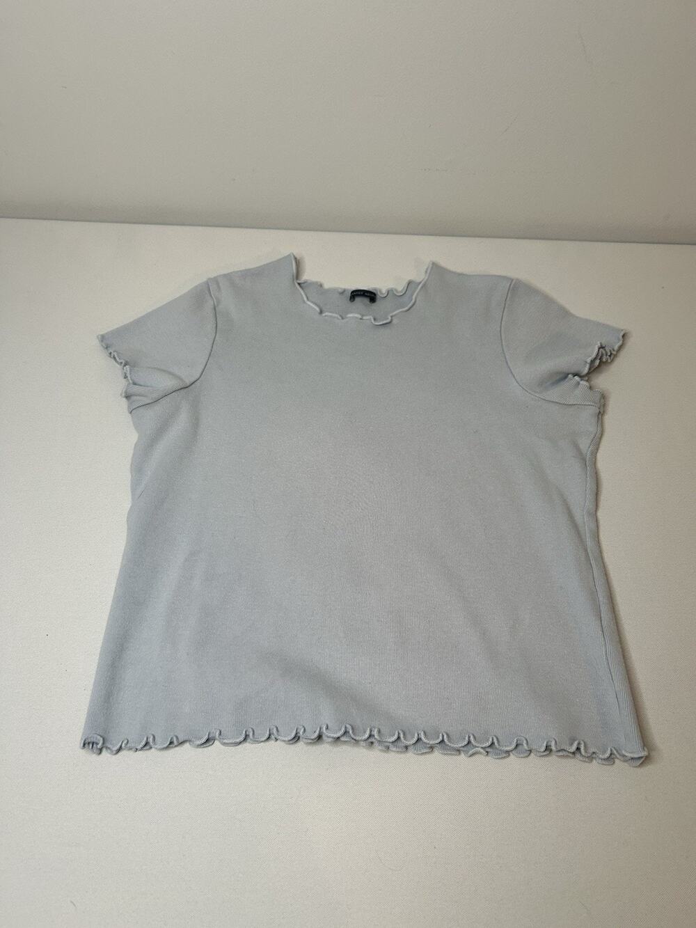 Brandy Melville Light Blue Lettuce Hem Baby Tee One Size Soft Stretch Ribbed